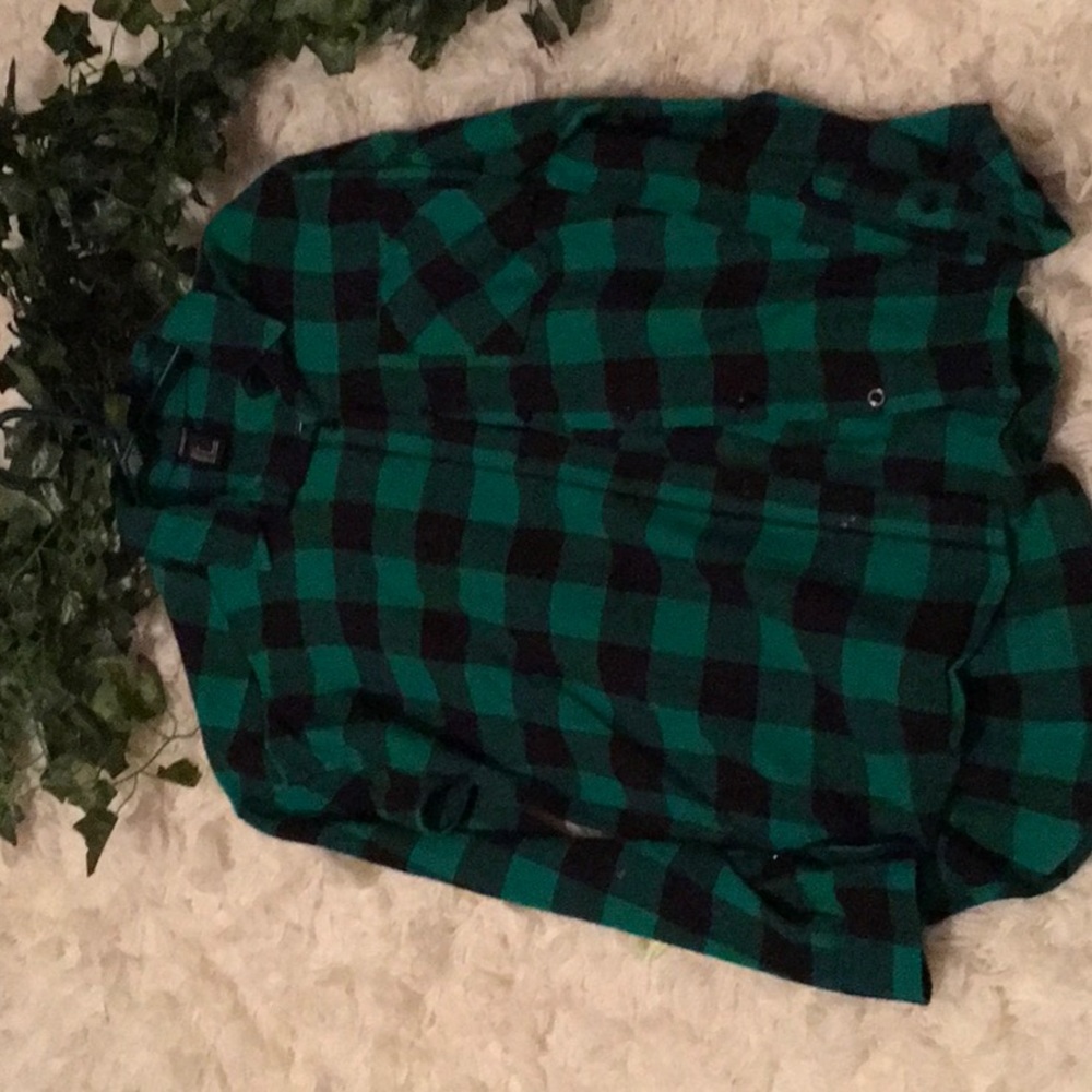 🌱Funky Neon Green F21 Black Flannel NWOT🌱